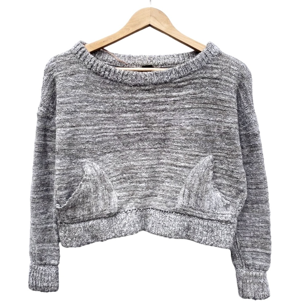 Free People Cropped Knit Grey Oversized Sweater